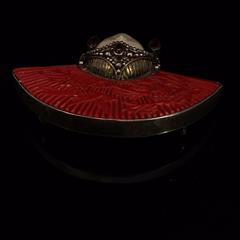 Sajen Vintage Pendant Pin 925 Sterling Silver Fan Face Cinnabar Garnet